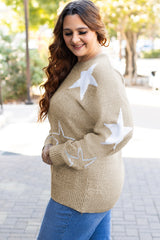 Khaki Star Pattern Drop Shoulder Plus Size Sweater Plus Size Sweaters & Cardigans JT's Designer Fashion