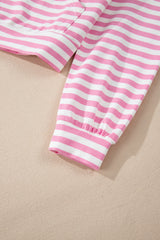 Pink Stripe Kangaroo Pocket Hoodie and Wide Leg Shorts Set Short Sets JT's Designer Fashion