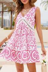 Sachet Pink Elegant Printed Cutout Lace V-Neck Sleeveless Dress Mini Dresses JT's Designer Fashion