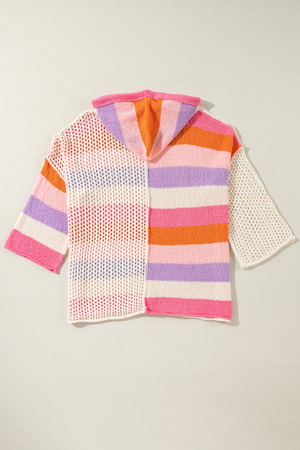 Pink Oversized Colorblock V Neck Hooded Sweater Sweaters JT's Designer Fashion