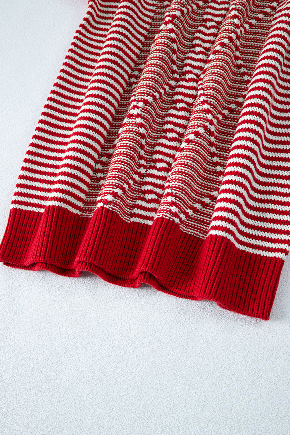 Red Stripe Geometric Textured Drop Shoulder Sweater Sweaters JT's Designer Fashion