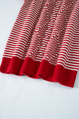 Red Stripe Geometric Textured Drop Shoulder Sweater Sweaters JT's Designer Fashion