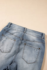 Dusk Blue Vintage Light Wash Ripped Raw Edge Flare Jeans Jeans JT's Designer Fashion