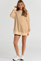 Khaki Drop Shoulder Ribbed Trim Oversized Sweatshirt Sweatshirts & Hoodies JT's Designer Fashion