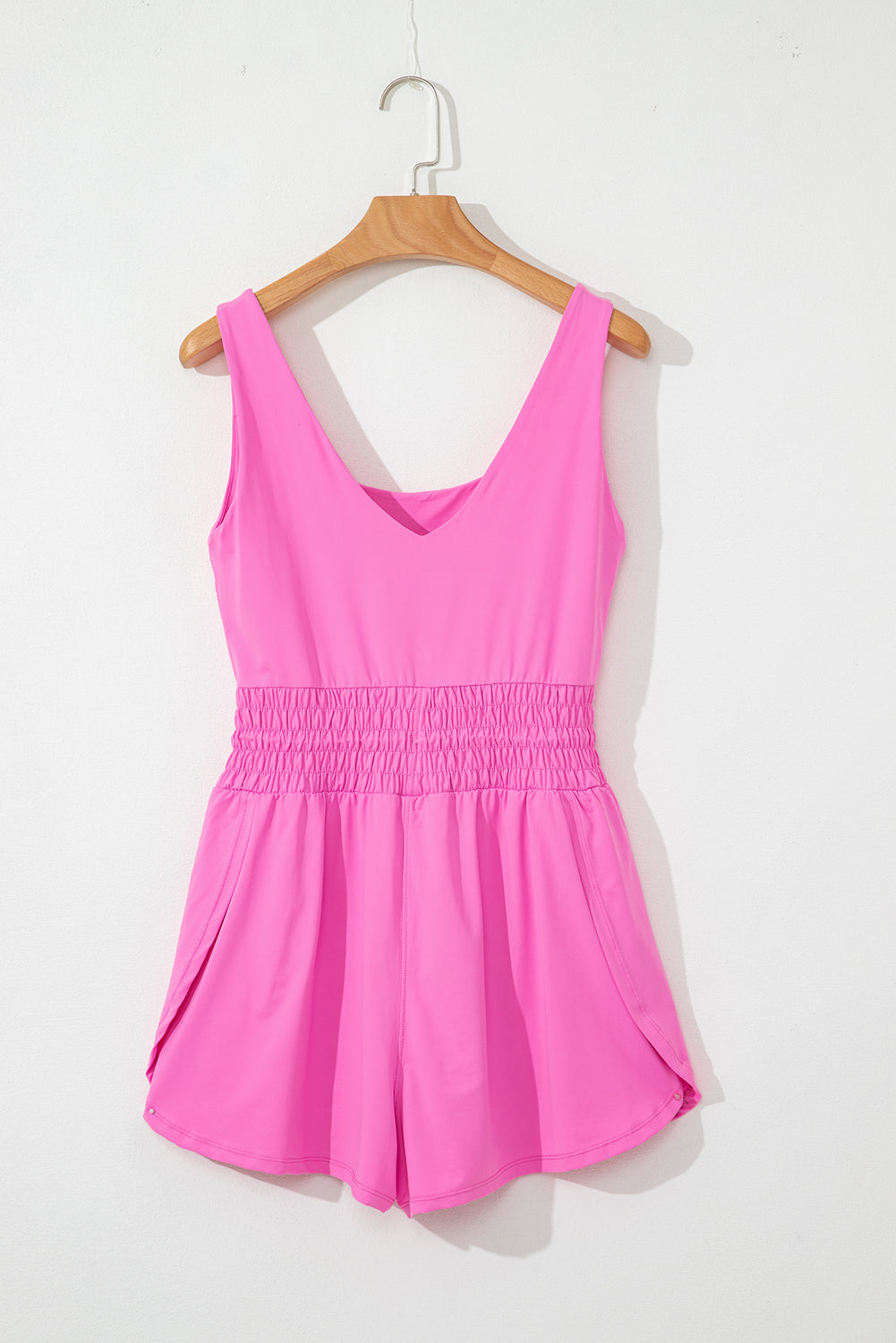 Sachet Pink Plain Sleeveless Loop Drawstring Cinched Waist Romper Jumpsuits & Rompers JT's Designer Fashion