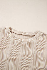 Apricot Textured Wavy Round Neck Long Sleeve Top Long Sleeve Tops JT's Designer Fashion