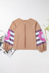 Dune Flower Patchwork Raglan Sleeve Exposed Seam Oversized Top Long Sleeve Tops JT's Designer Fashion