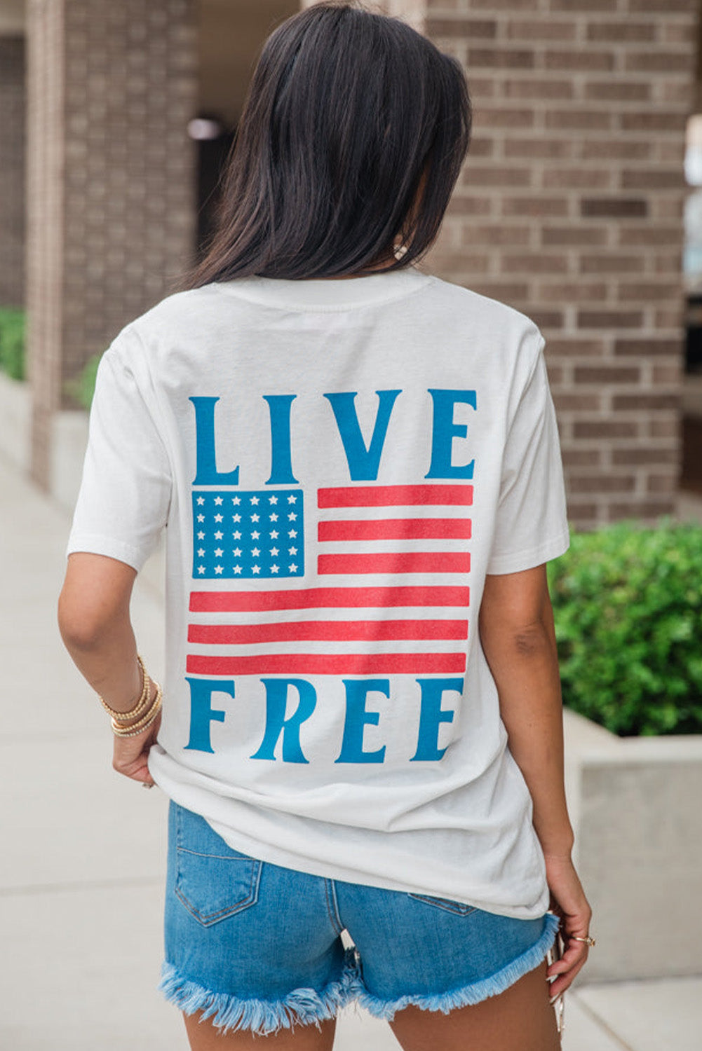 White Back American Flag LIVE FREE Graphic T Shirt Graphic Tees JT's Designer Fashion