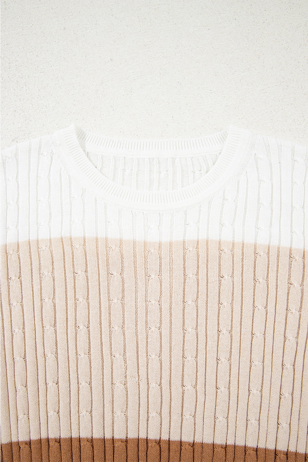 Khaki Colorblock Cable Knit Round Neck Sweater Sweaters JT's Designer Fashion