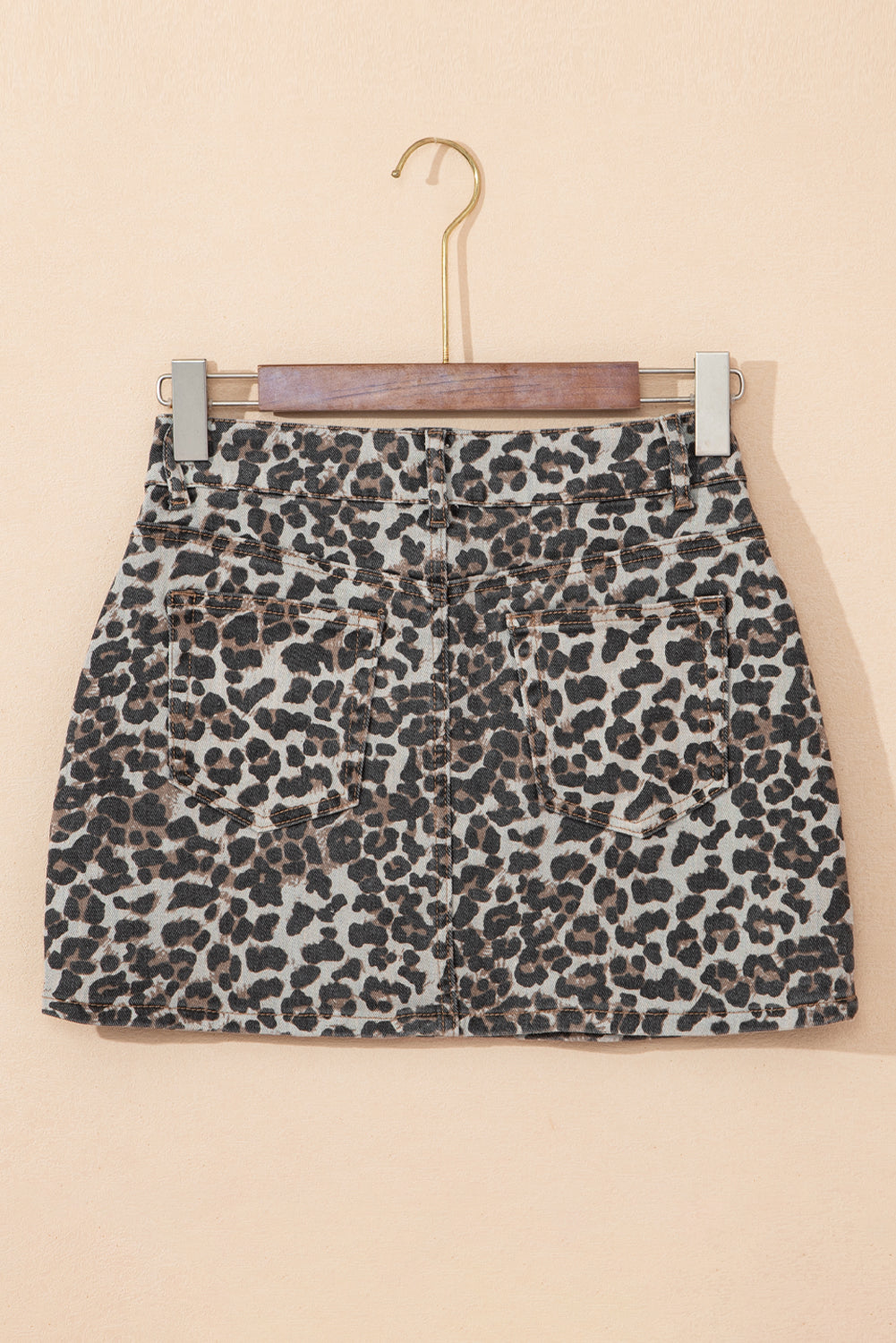 Khaki Leopard Denim Mini Skirt Skirts & Petticoat JT's Designer Fashion