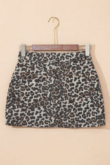 Khaki Leopard Denim Mini Skirt Skirts & Petticoat JT's Designer Fashion