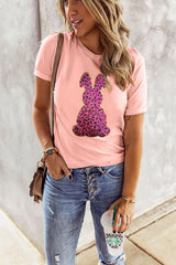 Pink Sequined Leopard Bunny Easter Graphic Tee Graphic Tees JT's Designer Fashion