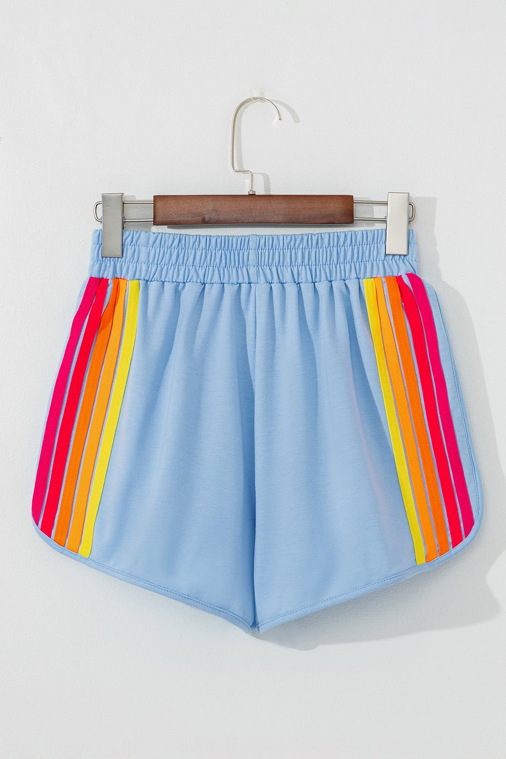 Beau Blue Color Block Stripes Elastic High Waist Active Shorts Casual Shorts JT's Designer Fashion