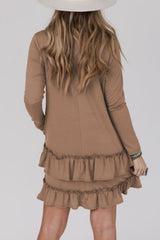 Goat Scoop Neck Tiered Ruffled Hem Long Sleeve Mini Dress Mini Dresses JT's Designer Fashion