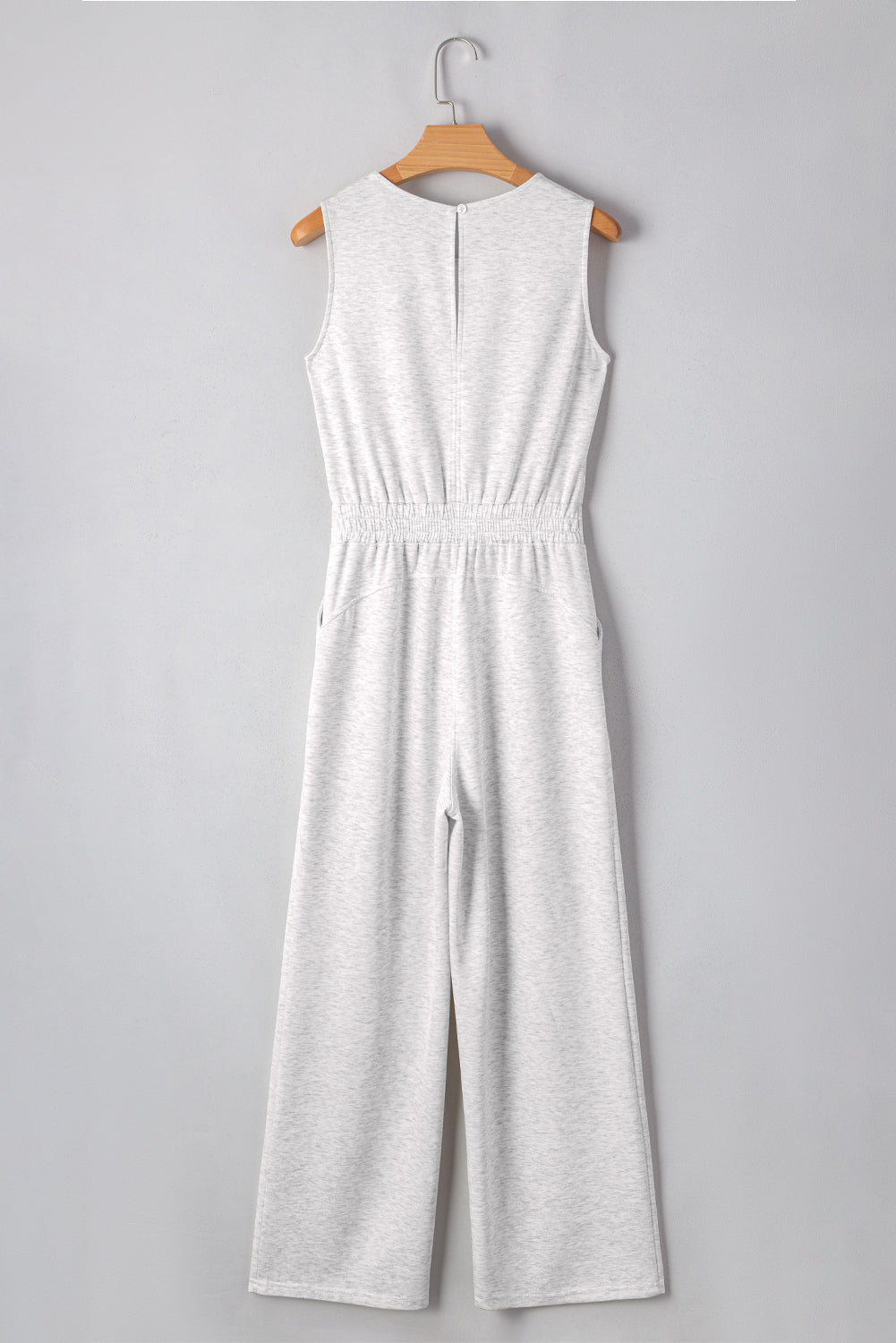 Light Grey Solid Color Crew Neck Drawstring High Waist Sleeveless Jumpsuit Jumpsuits & Rompers JT's Designer Fashion