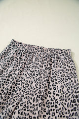 Brown Leopard Half Zipper Collared Ruffled Sleeve Top and Short Set Short Sets JT's Designer Fashion