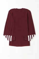 Red Striped Sleeve Plain Knit Sweater Sweaters JT's Designer Fashion