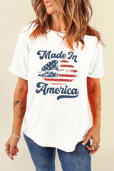 White Made in America Lip Printed O Neck T Shirt Graphic Tees JT's Designer Fashion