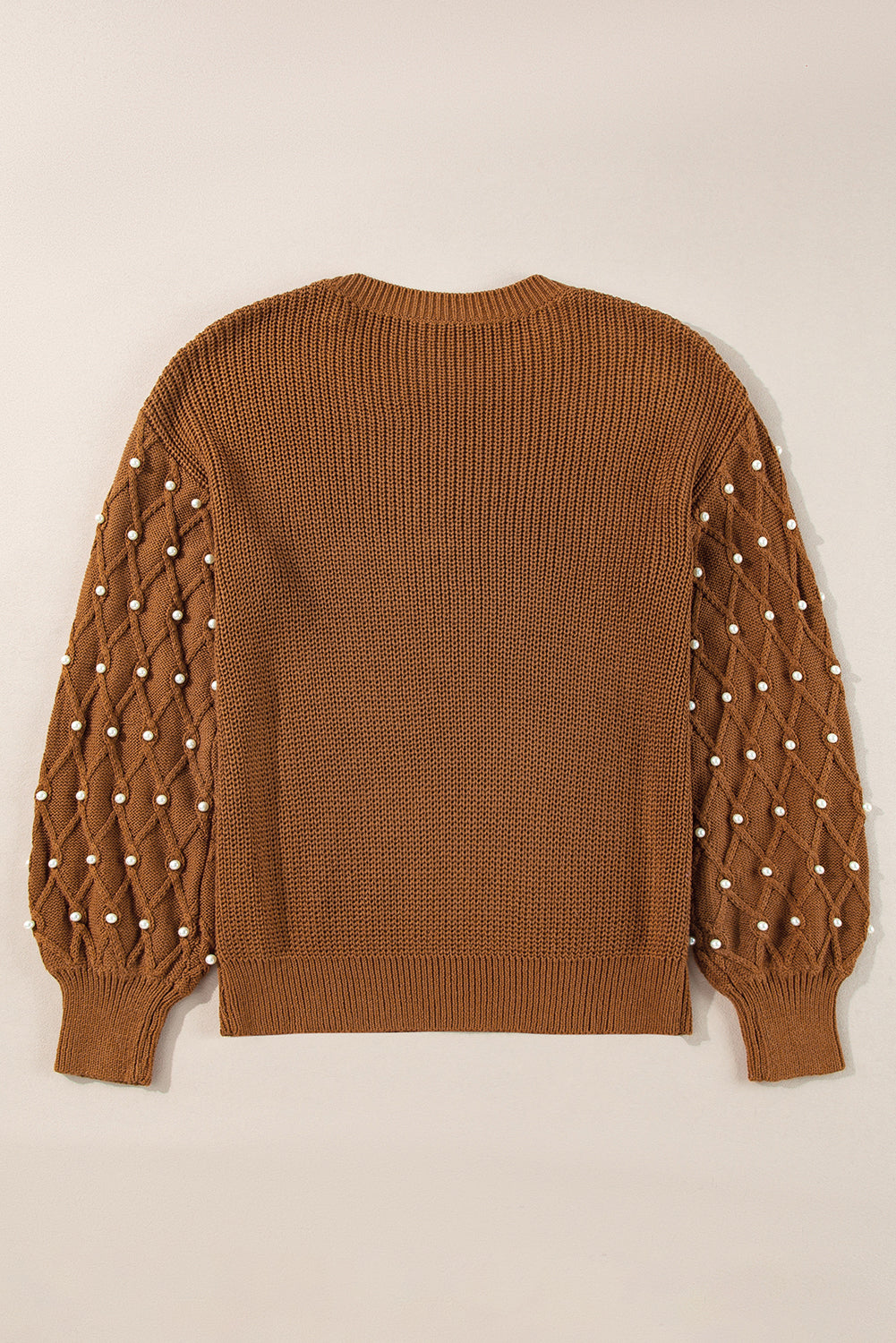 Chestnut Beaded Drop Shoulder Round Neck Sweater Sweaters JT's Designer Fashion