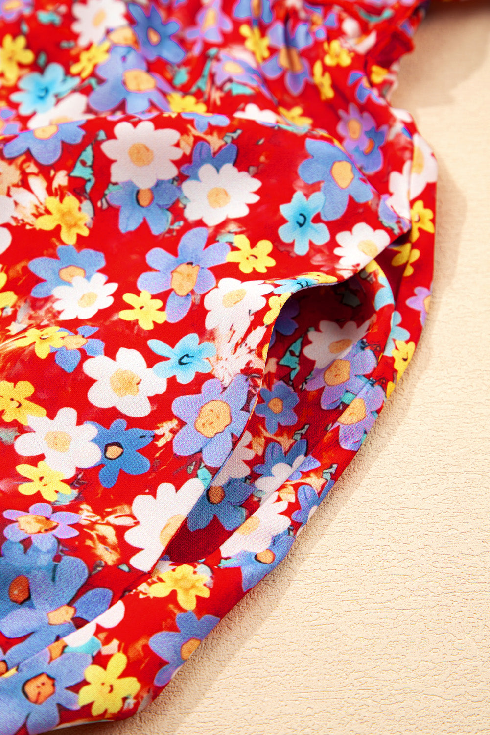 Red Dainty Flower Printed Plus Size Short Sleeve Shift Dress Plus Size Mini Dresses JT's Designer Fashion