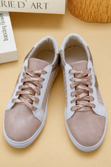 Gold Glitter Star Patchwork Leather Lace-up Sneakers Women's Shoes JT's Designer Fashion