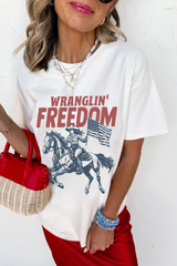 White WRANGLIN FREEDOM Rodeo Graphic Tee Graphic Tees JT's Designer Fashion