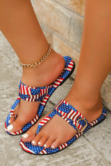 Blue Stars and Stripes Print T-Strap Slippers Slippers JT's Designer Fashion