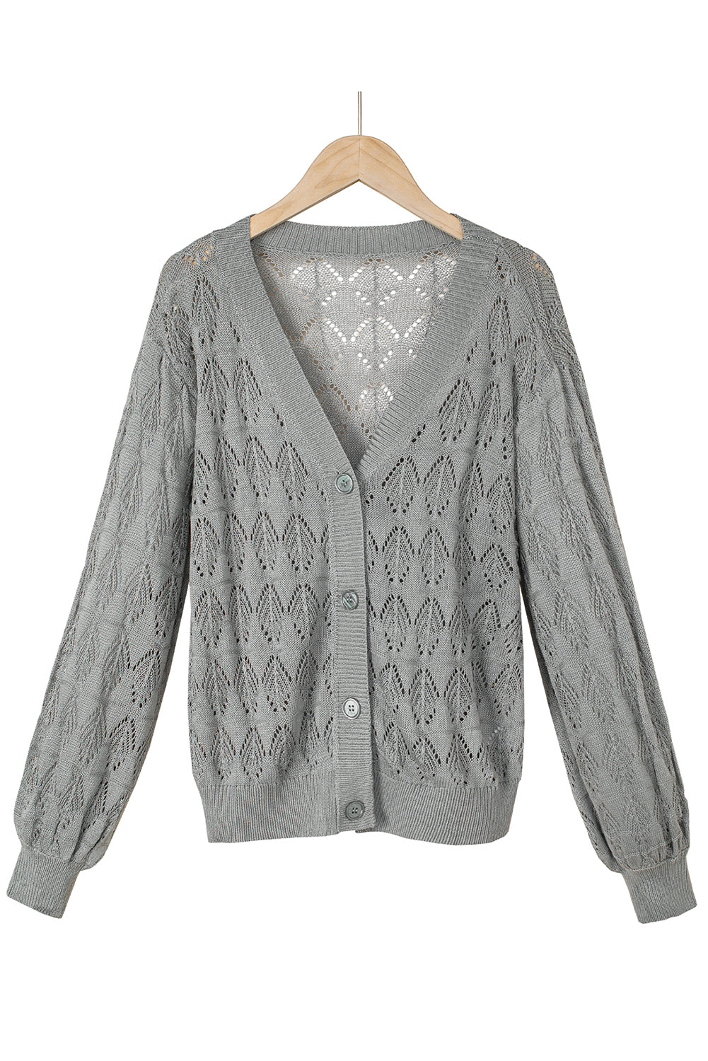 Gray Lightweight Buttoned Front Crochet Cardigan Cardigans JT's Designer Fashion