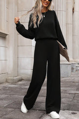 Black Solid Ribbed Knit Keyhole Back High Waist Jumpsuit Jumpsuits & Rompers JT's Designer Fashion