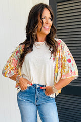 Beige Floral Patchwork Half Batwing Sleeve Blouse Blouses & Shirts JT's Designer Fashion