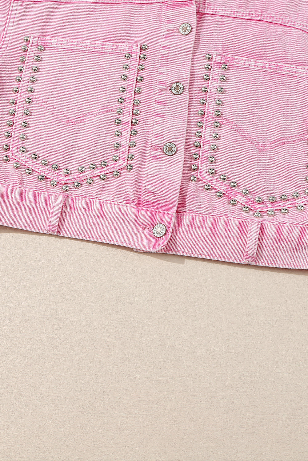 Pink Rivet Studded Pocketed Denim Jacket Denim Jackets JT's Designer Fashion