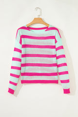 Green Stripe Round Neck Casual Sweater Sweaters JT's Designer Fashion