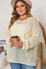 Parchment Hollow Out Knit Star Pattern Accent Plus Size Jumper Plus Size Sweaters & Cardigans JT's Designer Fashion