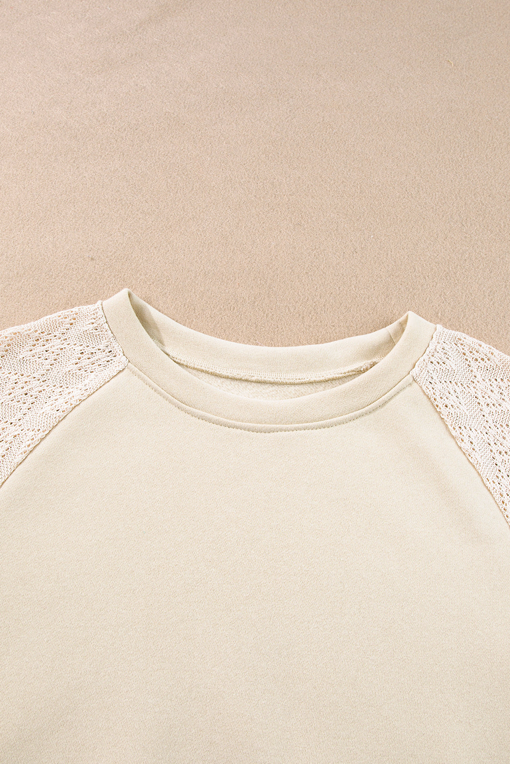 Parchment Eyelet Knit Patchwork Raglan Sleeve Pullover Top Sweatshirts & Hoodies JT's Designer Fashion