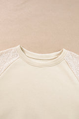 Parchment Eyelet Knit Patchwork Raglan Sleeve Pullover Top Sweatshirts & Hoodies JT's Designer Fashion