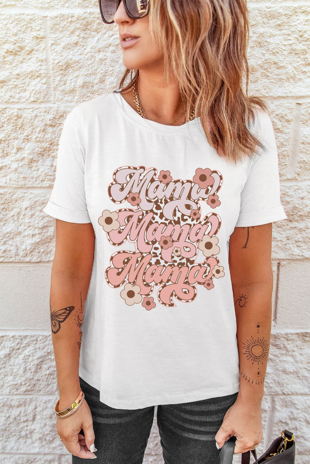White Mama Flower Leopard Graphic Tee Graphic Tees JT's Designer Fashion
