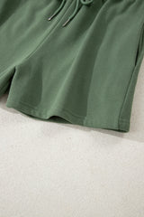 Mist Green Button Drawstring Hooded Pullover and Casual Short Set Short Sets JT's Designer Fashion