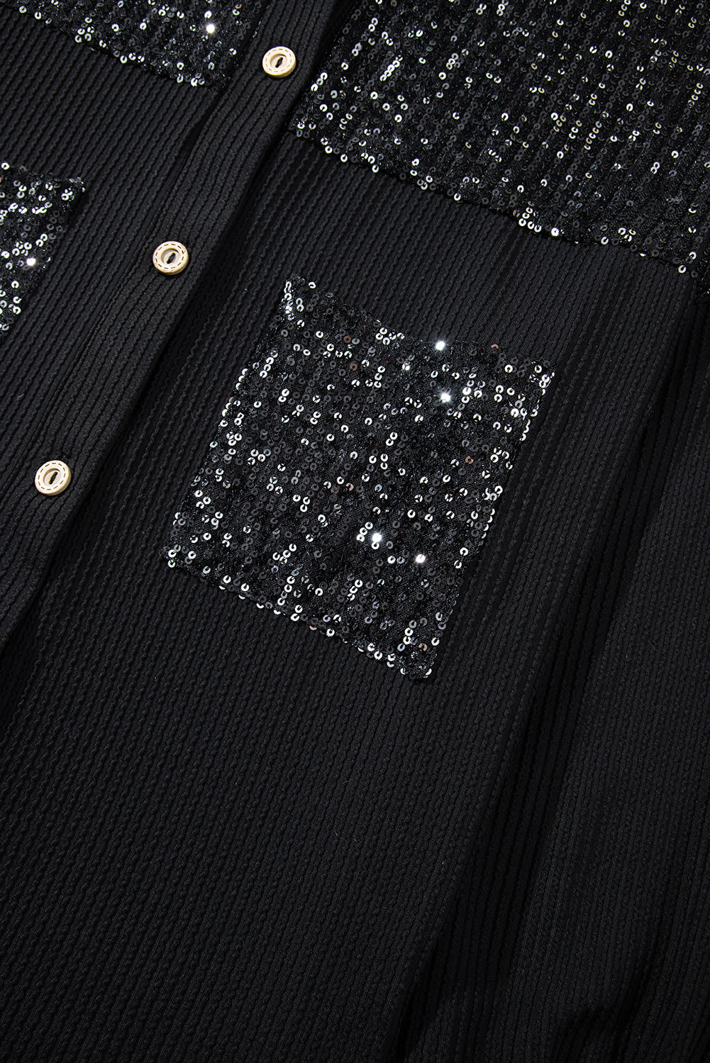 Black Sequin Patch Chest Pocket Corded Shacket Jackets JT's Designer Fashion