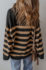 Black Stripe Collared Quarter Zipper Oversized Sweater Sweaters JT's Designer Fashion