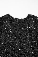 Color black Plus Size Bubble Sleeve V Neck Sequin Dress Plus Size Mini Dresses JT's Designer Fashion