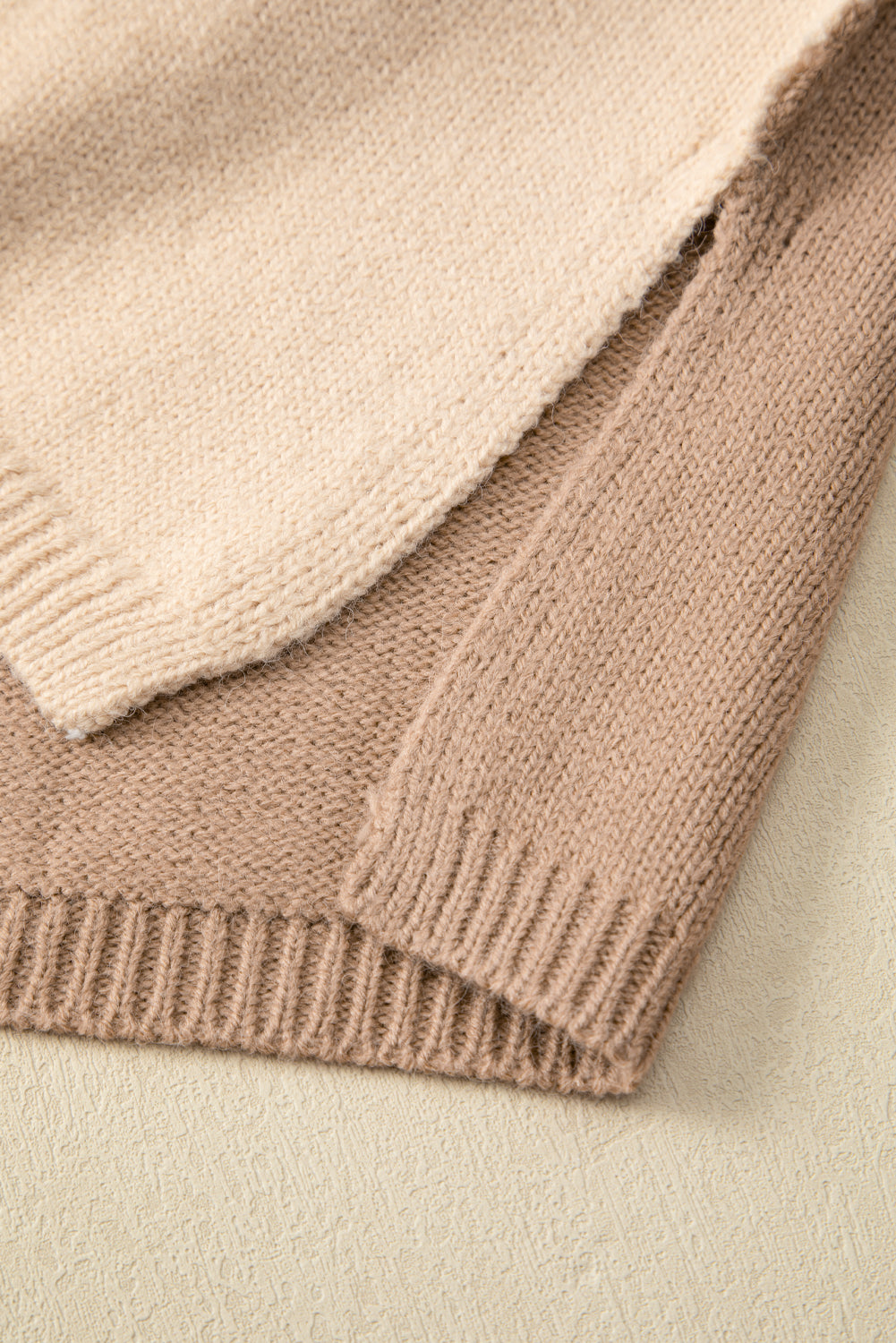 Pale Chestnut Color Block Turtle Neck Drop Shoulder Knit Sweater Sweaters JT's Designer Fashion