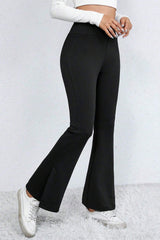 Black Thermal Lined Split Flare Leg Pants Pants & Culotte JT's Designer Fashion