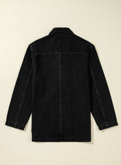 Black Side Pockets Lapel Collar Denim Jacket Denim Jackets JT's Designer Fashion