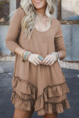 Goat Scoop Neck Tiered Ruffled Hem Long Sleeve Mini Dress Mini Dresses JT's Designer Fashion