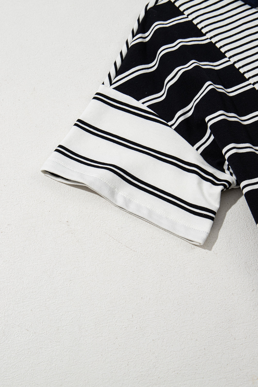 Black Stripe Half Placket Polo T Shirt Dress T Shirt Dresses JT's Designer Fashion