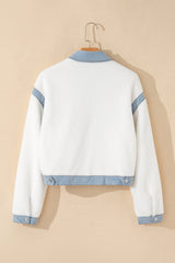 White Contrast Trim Buttoned Sherpa Jacket Jackets JT's Designer Fashion