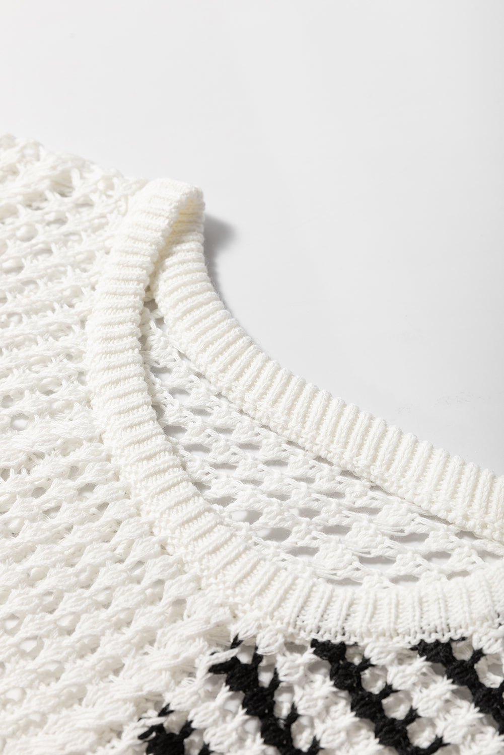 White Stripe Contrast Striped Crochet Puff Sleeve Sweater Sweaters JT's Designer Fashion