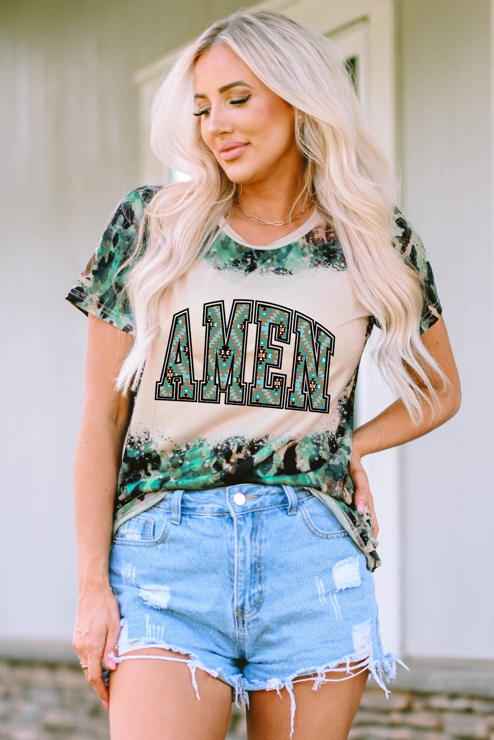 Leopard AMEN Aztec Bleached Print Round Neck T Shirt Graphic Tees JT's Designer Fashion
