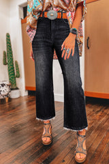 Carbon Grey Mineral Wash Raw Hem High Waist Flared Jeans Carbon Grey 71%Cotton+27.5%Polyester+1.5%Elastane Jeans JT's Designer Fashion