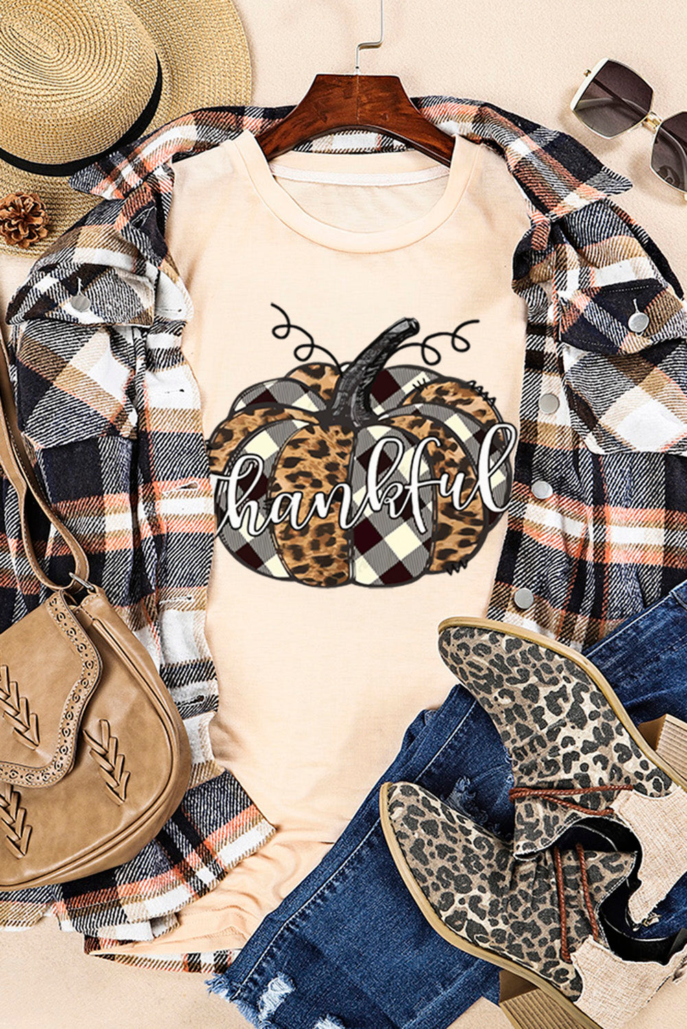 Khaki Thankful Pumpkin Graphic Tee Graphic Tees JT's Designer Fashion